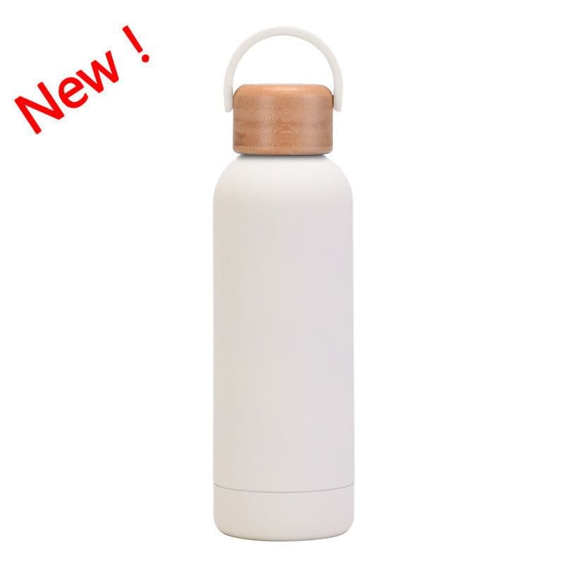 image-500ml Small Mouth Vacuum Cup Portable Handle Bamboo Wood Cover Water Cup Water Bottle