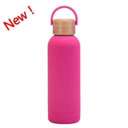 image-500ml Small Mouth Vacuum Cup Portable Handle Bamboo Wood Cover Water Cup Water Bottle