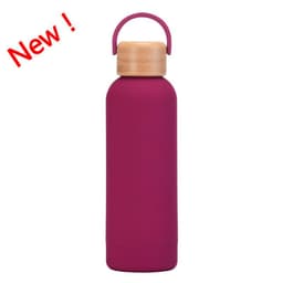 image-500ml Small Mouth Vacuum Cup Portable Handle Bamboo Wood Cover Water Cup Water Bottle