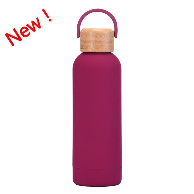 image-500ml Small Mouth Vacuum Cup Portable Handle Bamboo Wood Cover Water Cup Water Bottle