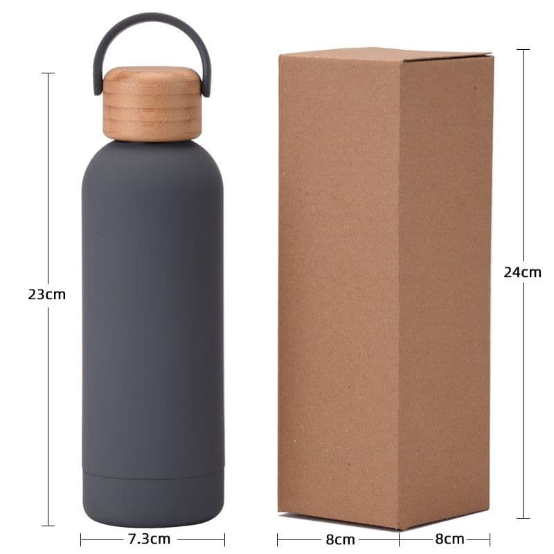 image-500ml Small Mouth Vacuum Cup Portable Handle Bamboo Wood Cover Water Cup Water Bottle