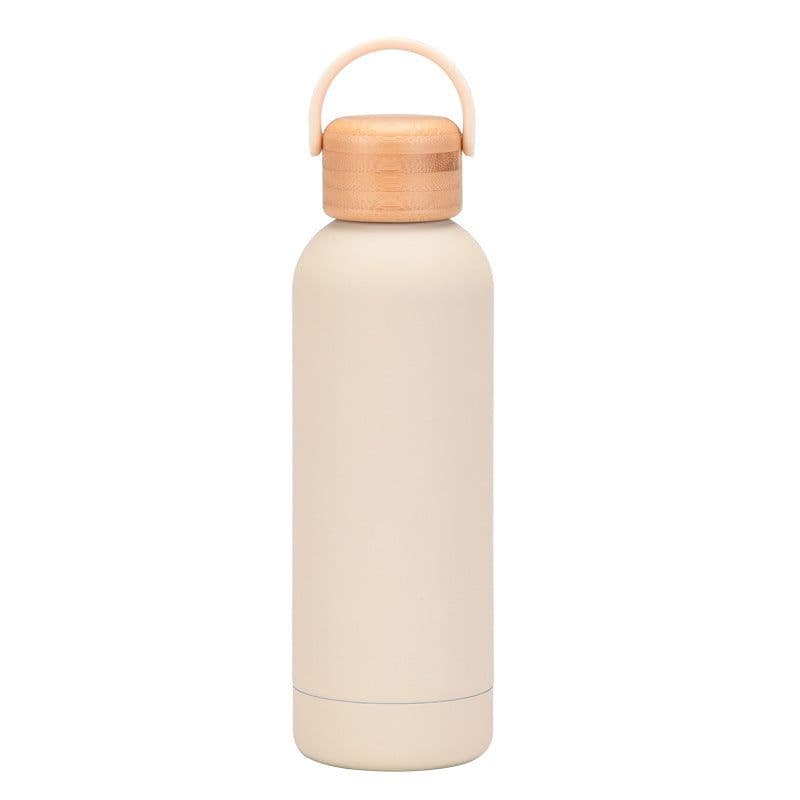 image-500ml Small Mouth Vacuum Cup Portable Handle Bamboo Wood Cover Water Cup Water Bottle