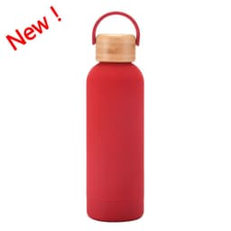 image-500ml Small Mouth Vacuum Cup Portable Handle Bamboo Wood Cover Water Cup Water Bottle