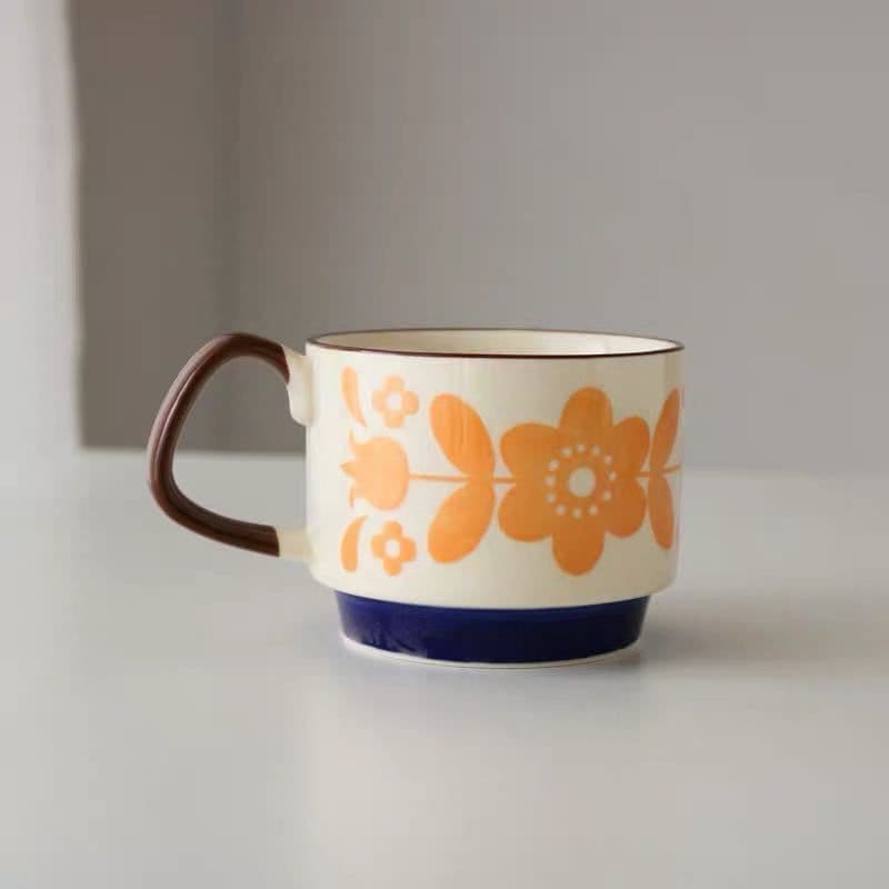 image-Ceramic Color Retro Underglaze Flower Nordic Coffee Cup Water Cup Stacked Cup Milk Cup