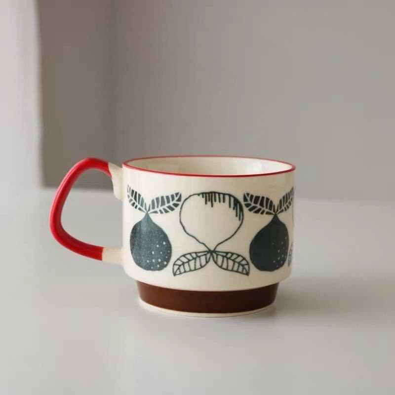 image-Ceramic Color Retro Underglaze Flower Nordic Coffee Cup Water Cup Stacked Cup Milk Cup