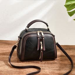image-Shichen Messenger Bag - Black PU Oval Retro