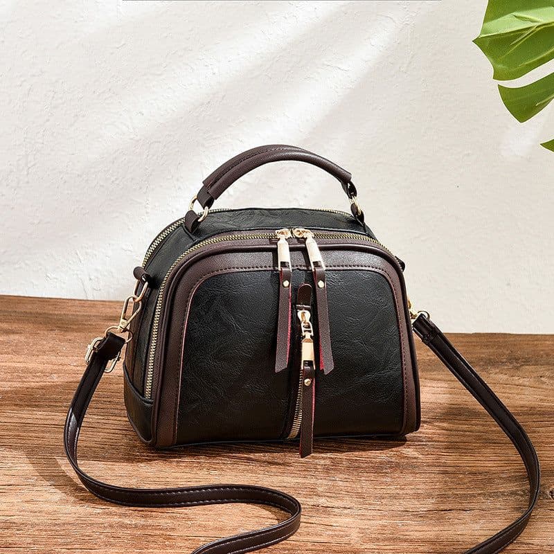 image-Shichen Messenger Bag - Black PU Oval Retro