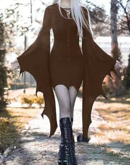 image-Cosplay Medieval Forest Elven Elf Pixie Costume For Women Gothic Vintage Slim Hooded Nienna Dress Halloween Carnival Party Dress