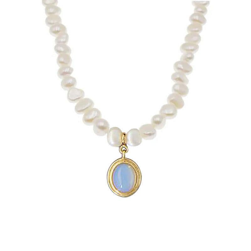 image-Round Medal Pearl Necklace Irregular Pearl