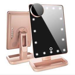 image-Touch Screen Makeup Mirror With 20 LED Light Bluetooth Music Speaker 10X Magnifying Mirrors Lights