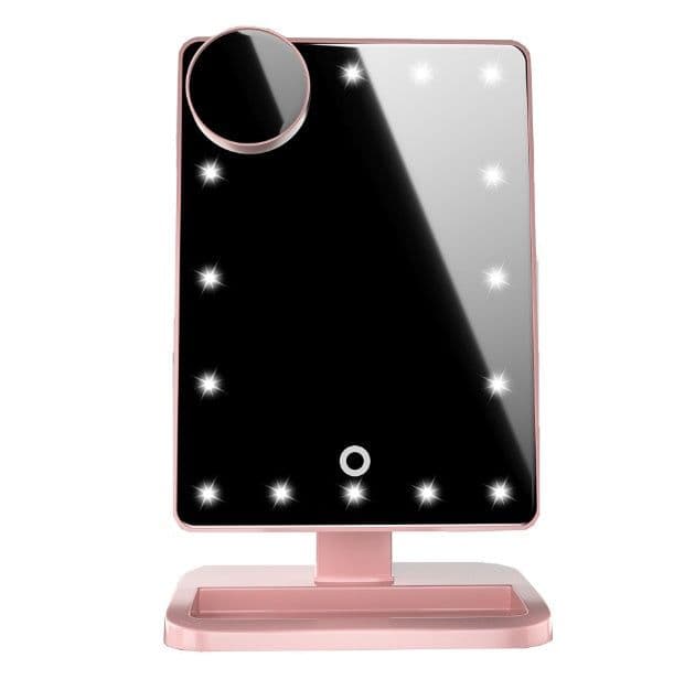 image-Touch Screen Makeup Mirror With 20 LED Light Bluetooth Music Speaker 10X Magnifying Mirrors Lights