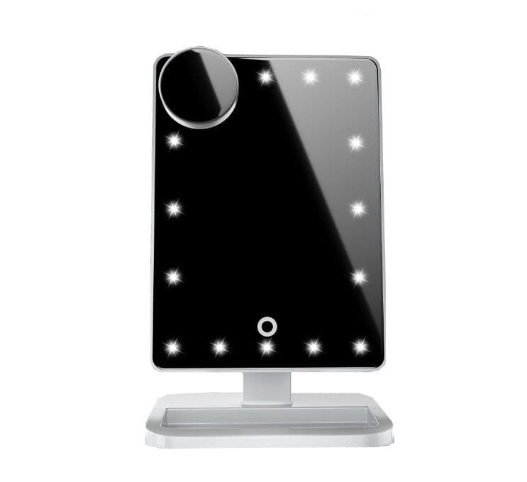 image-Touch Screen Makeup Mirror With 20 LED Light Bluetooth Music Speaker 10X Magnifying Mirrors Lights