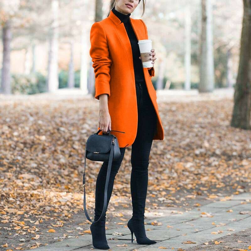 image-Autumn And Winter New Style European And American Fashion Solid Color Stand-Up Collar Woolen Blazer