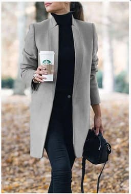 image-Autumn And Winter New Style European And American Fashion Solid Color Stand-Up Collar Woolen Blazer