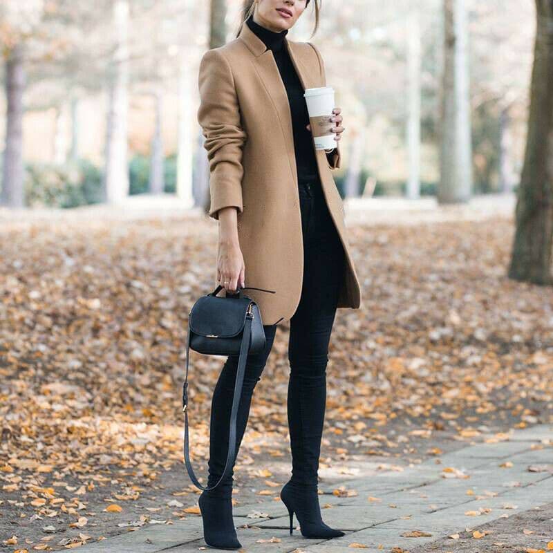 image-Autumn And Winter New Style European And American Fashion Solid Color Stand-Up Collar Woolen Blazer