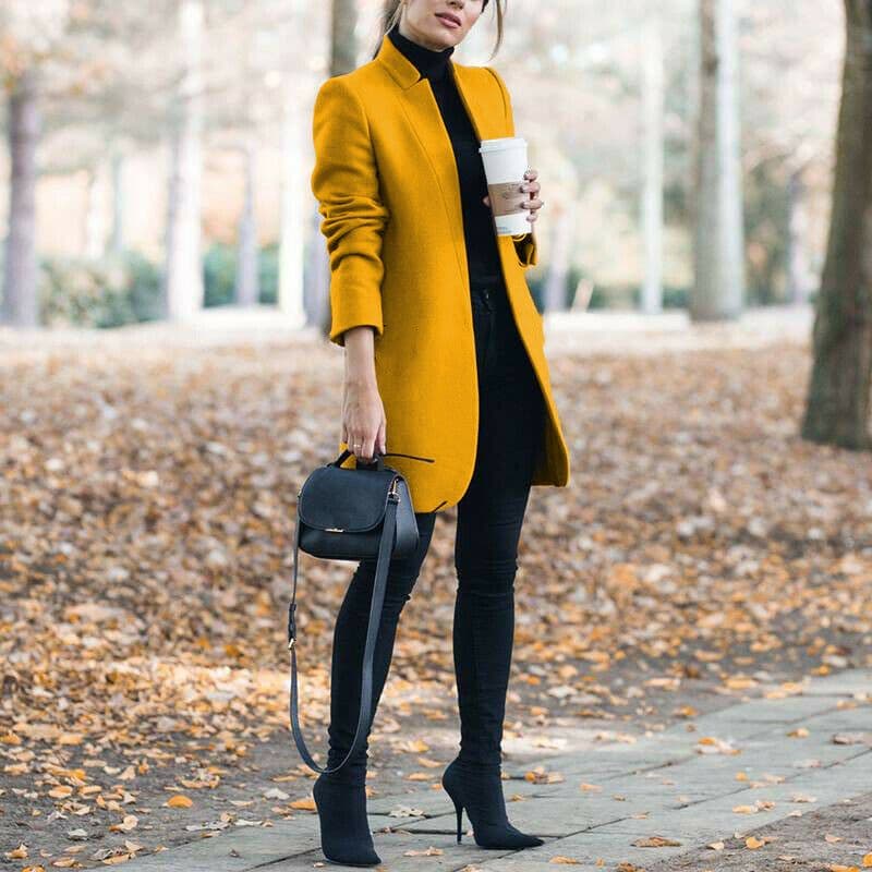 image-Autumn And Winter New Style European And American Fashion Solid Color Stand-Up Collar Woolen Blazer