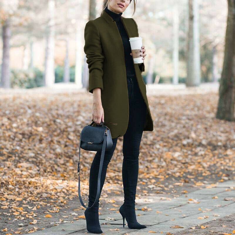 image-Autumn And Winter New Style European And American Fashion Solid Color Stand-Up Collar Woolen Blazer