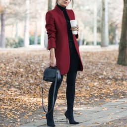 image-Autumn And Winter New Style European And American Fashion Solid Color Stand-Up Collar Woolen Blazer