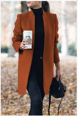 image-Autumn And Winter New Style European And American Fashion Solid Color Stand-Up Collar Woolen Blazer
