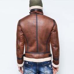 image-Men's Jacket Winter Highneck Warm Fur Liner Lapel Leather Zipper