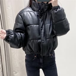 image-Faux leather cotton jacket