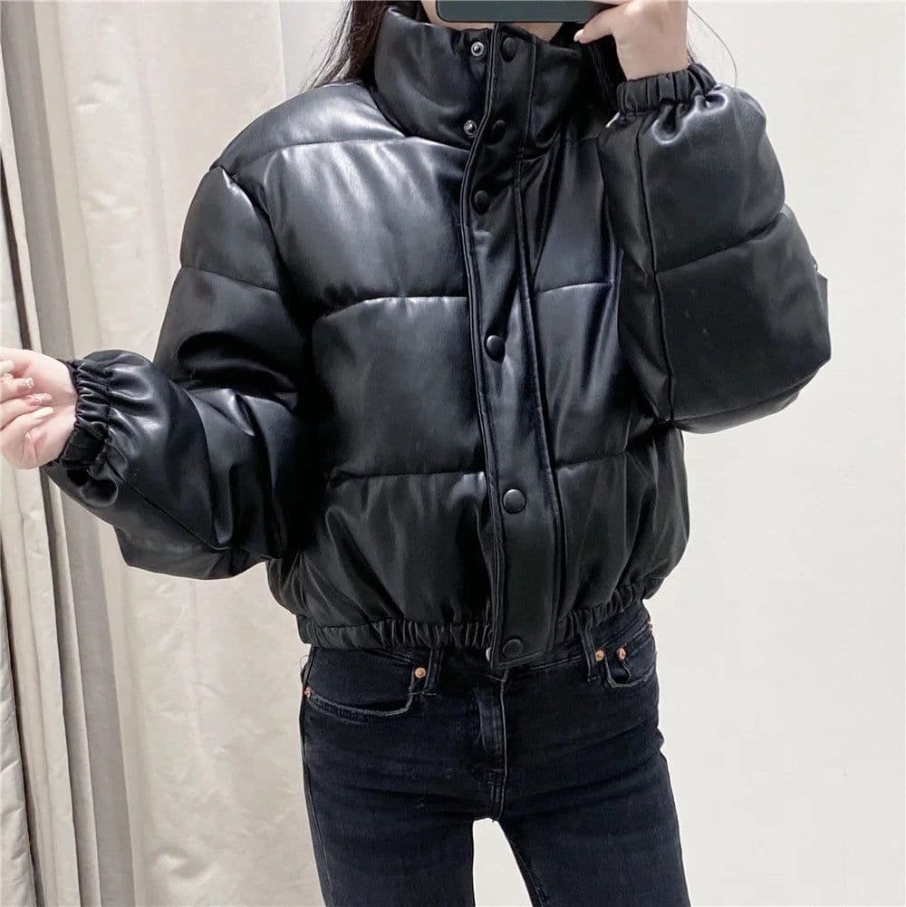 image-Faux leather cotton jacket