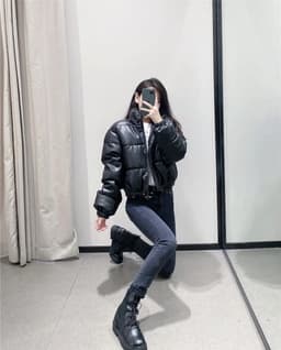 image-Faux leather cotton jacket