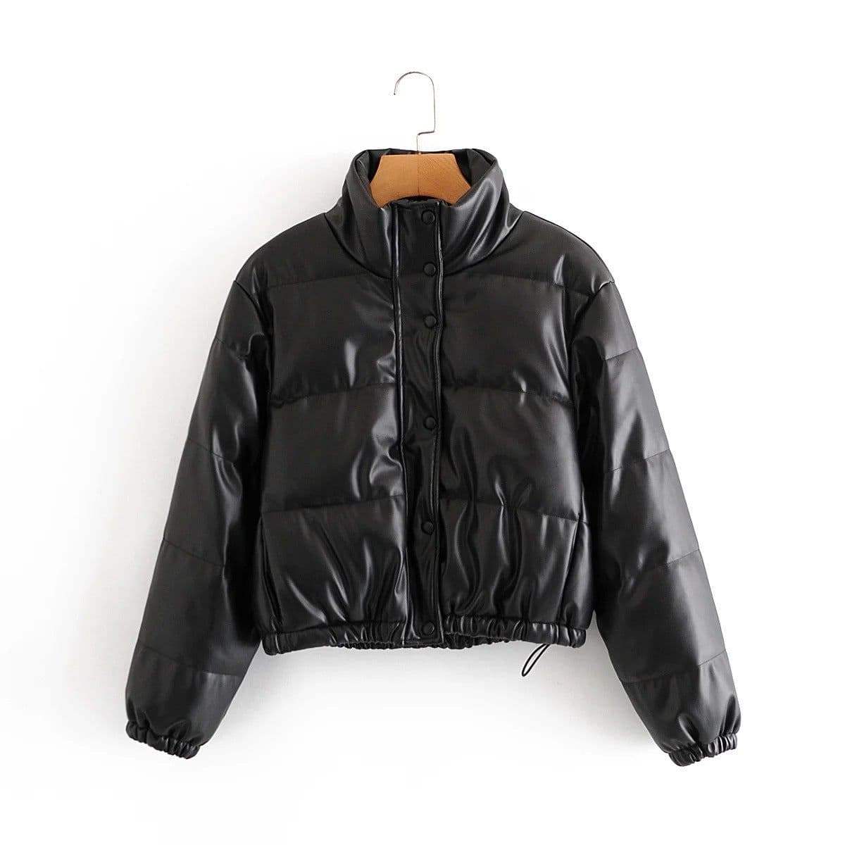 image-Faux leather cotton jacket