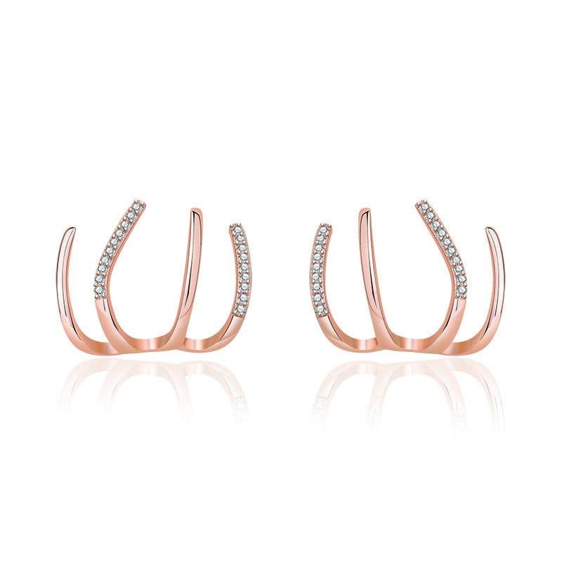 image-S925 Silver Needle Four-prong Zircon Inlaid Earrings