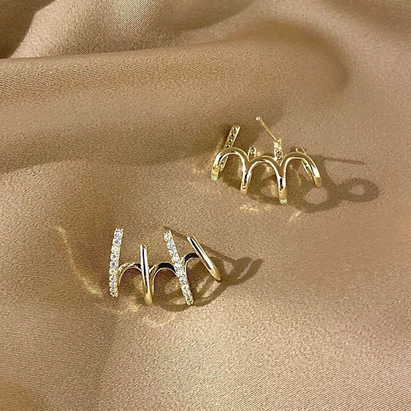 image-S925 Silver Needle Four-prong Zircon Inlaid Earrings