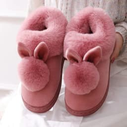 image-Autumn Winter Cotton Slippers Fur Rabbit Home Warm Thick Bottom Indoor Cotton Shoes Womens Slippers Cute Fluffy Cat Slippers