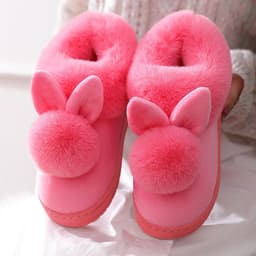 image-Autumn Winter Cotton Slippers Fur Rabbit Home Warm Thick Bottom Indoor Cotton Shoes Womens Slippers Cute Fluffy Cat Slippers