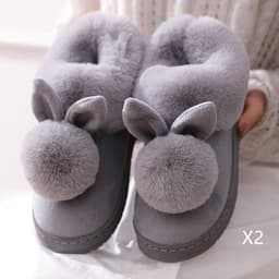 image-Autumn Winter Cotton Slippers Fur Rabbit Home Warm Thick Bottom Indoor Cotton Shoes Womens Slippers Cute Fluffy Cat Slippers