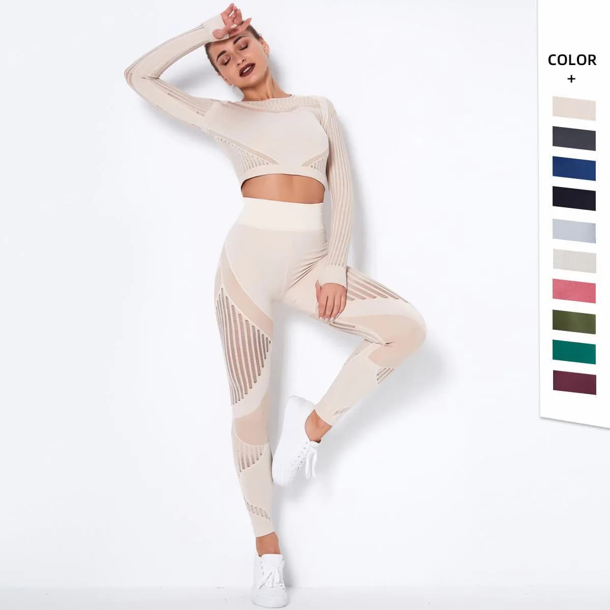 image-Seamless Knitted Absorbent Yoga Long-Sleeved Suit Yoga Wearsuit