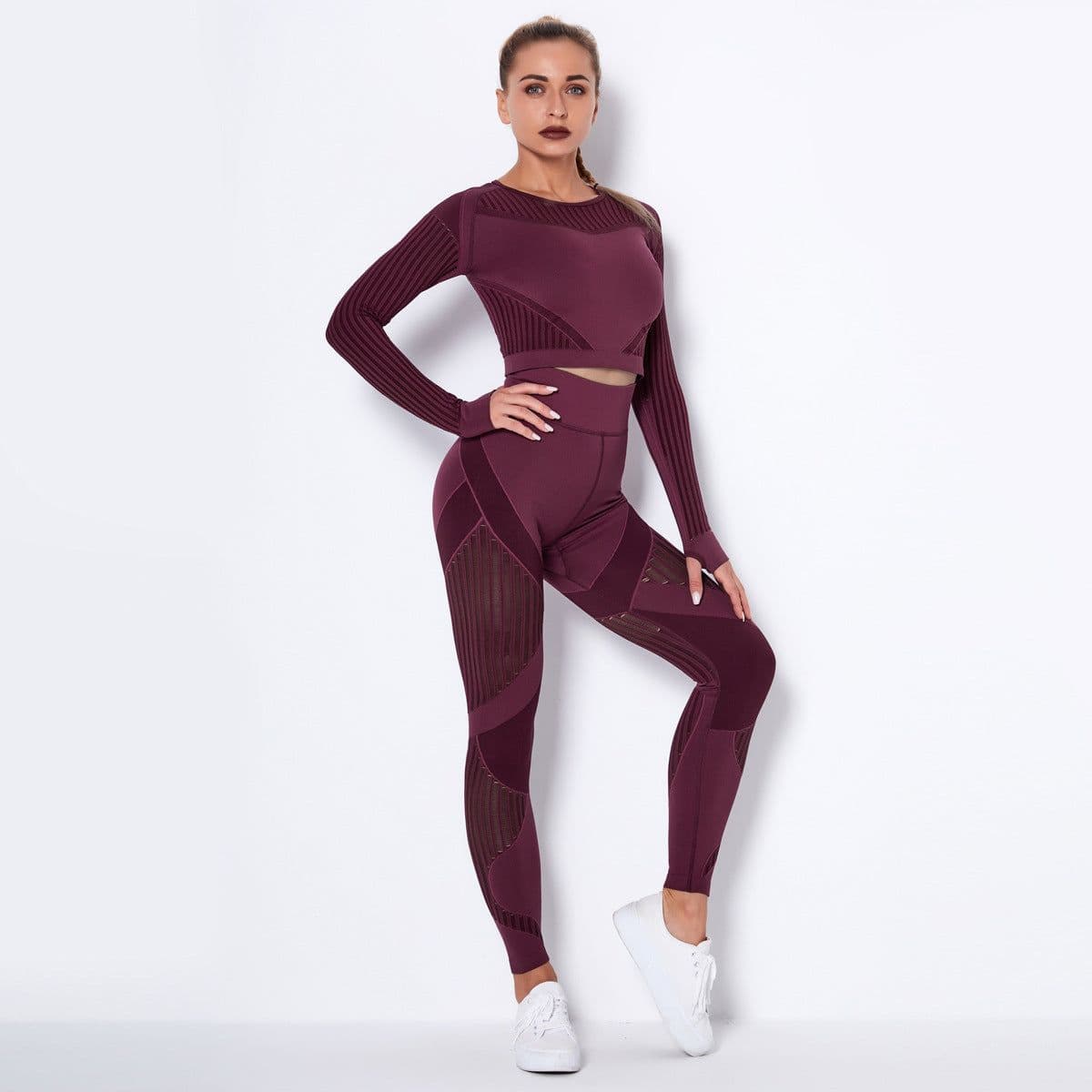 image-Seamless Knitted Absorbent Yoga Long-Sleeved Suit Yoga Wearsuit