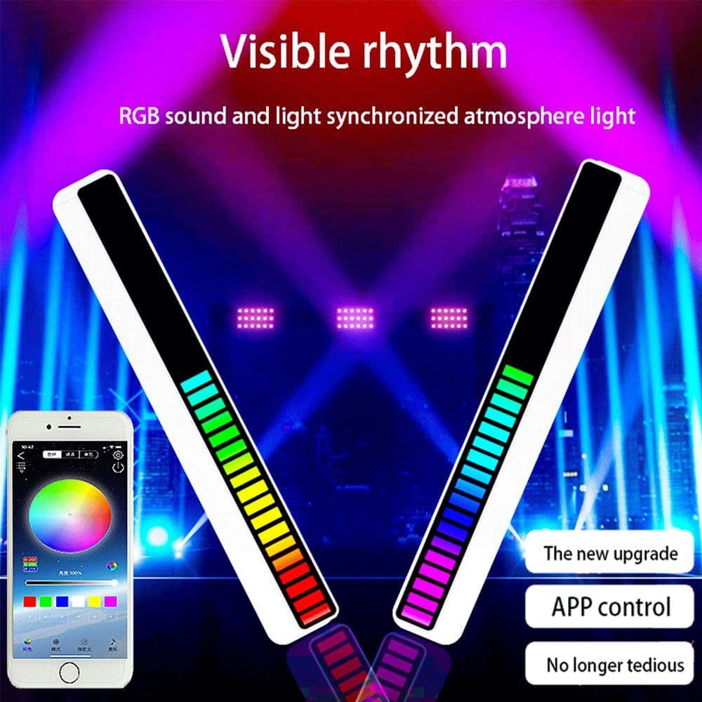image-New Car Sound Control Light RGB Voice-Activated Music Rhythm Ambient Light With 32 LED 18 Colors Car Home Decoration Lamp