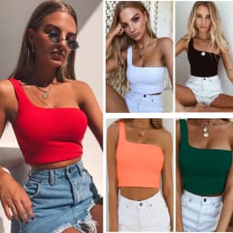 image-Summer Sexy One-shoulder Vest Crop Top Sleeveless T-Shirt Tank Tops Women Clothing