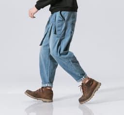 image-New Fashion Punk Stretch Bike Denim Jeans Street Skate HIP HOP Style Loose Trousers