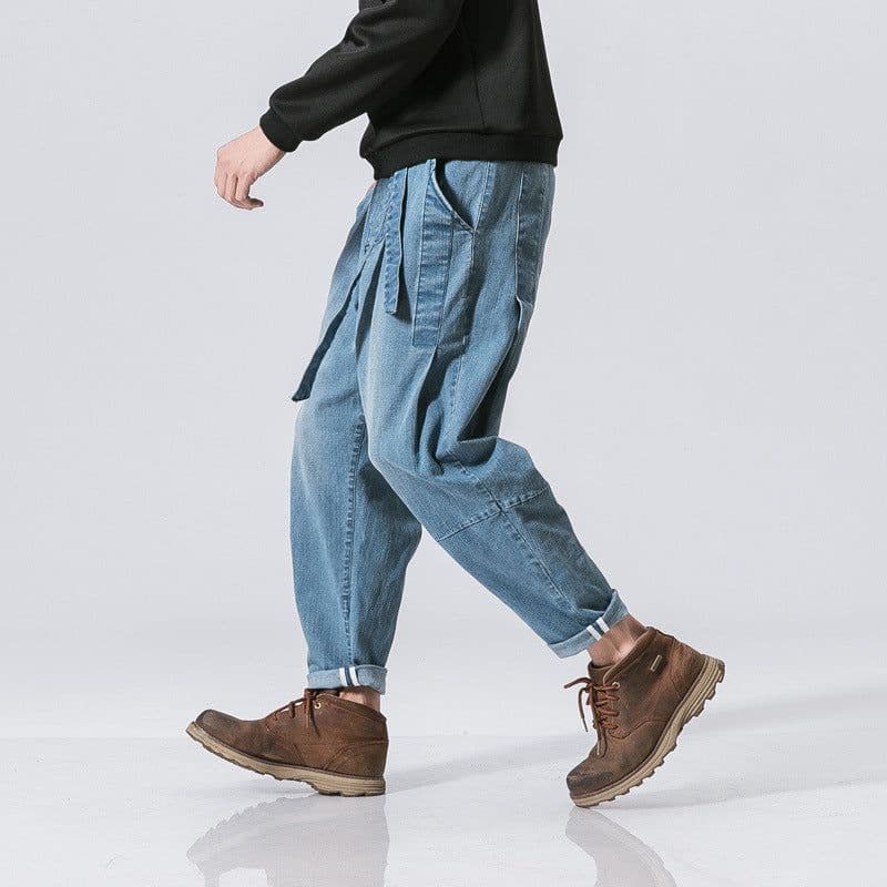 image-New Fashion Punk Stretch Bike Denim Jeans Street Skate HIP HOP Style Loose Trousers