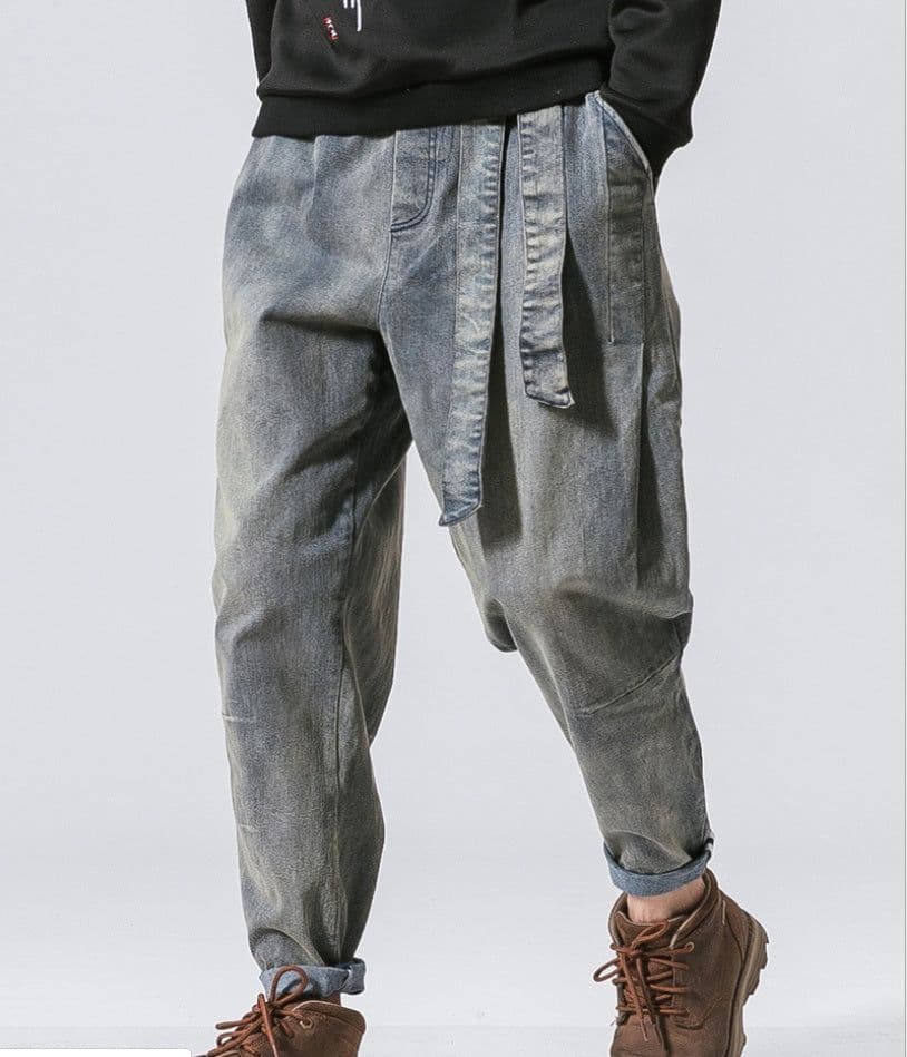image-New Fashion Punk Stretch Bike Denim Jeans Street Skate HIP HOP Style Loose Trousers