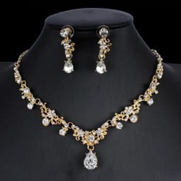 image-Golden Zircon Jewelry Set Bridal Necklace Earrings Wedding Two-piece Set