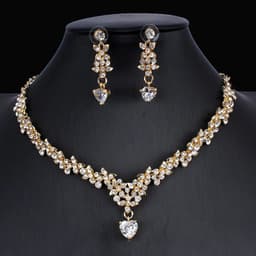 image-Golden Zircon Jewelry Set Bridal Necklace Earrings Wedding Two-piece Set