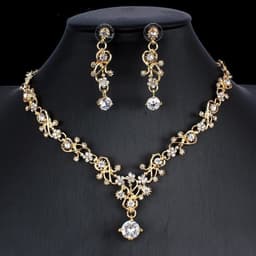 image-Golden Zircon Jewelry Set Bridal Necklace Earrings Wedding Two-piece Set