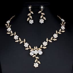image-Golden Zircon Jewelry Set Bridal Necklace Earrings Wedding Two-piece Set