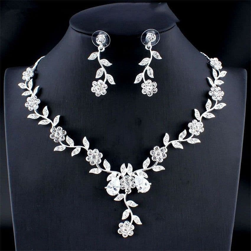 image-Golden Zircon Jewelry Set Bridal Necklace Earrings Wedding Two-piece Set