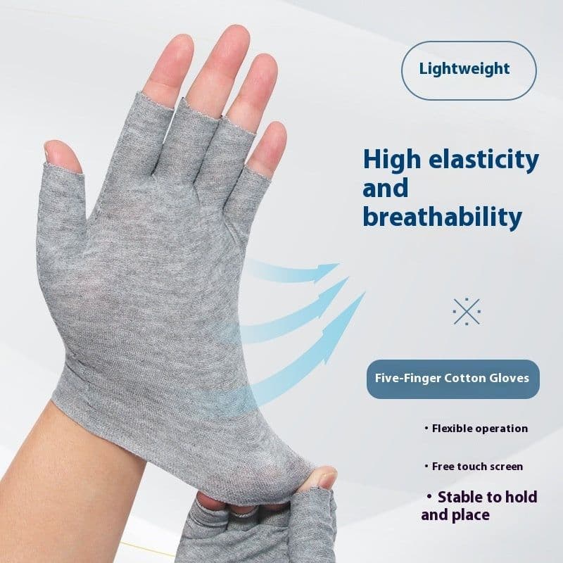 image-Exposed Five-finger White Cotton Gloves Half-finger And Breathable Sweat-absorbent Thin