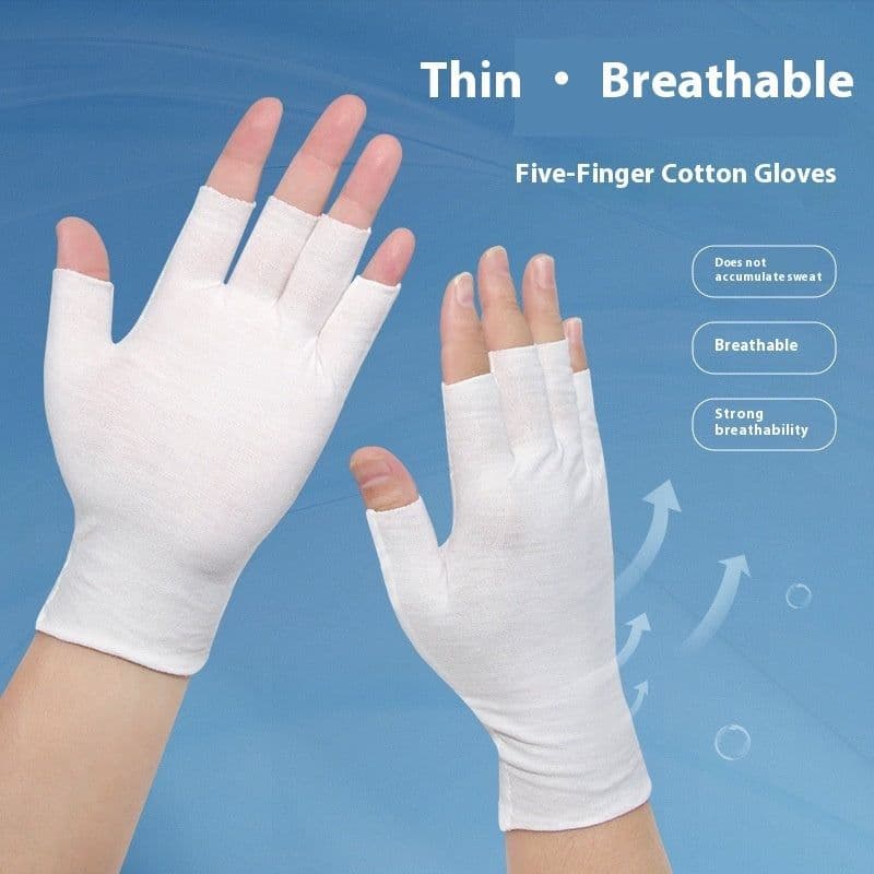image-Exposed Five-finger White Cotton Gloves Half-finger And Breathable Sweat-absorbent Thin