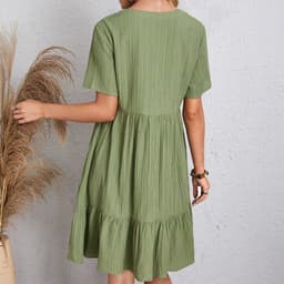 image-V-neck Short Sleeve Dress Summer Fashion Casual Loose Ruffled Dresses Beach Clothing Women