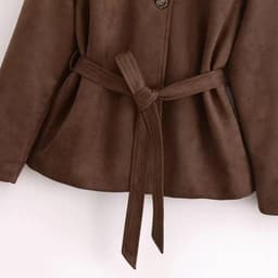 image-Loose Casual Polo Collar Long Sleeve With Belt Suede Shirt Jacket