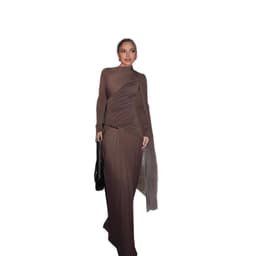 image-Solid Color Slim Fit Pleated Long Sleeve Dress